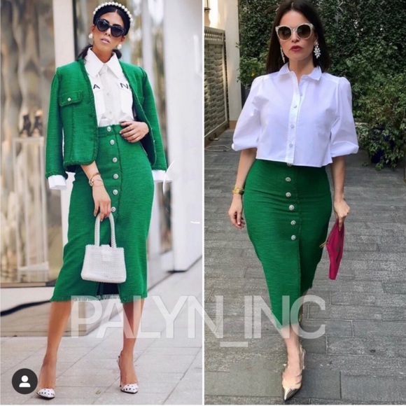 ZARA PENCIL TWEED SKIRT WITH RHINESTONE BUTTONS - Picture 2 of 12